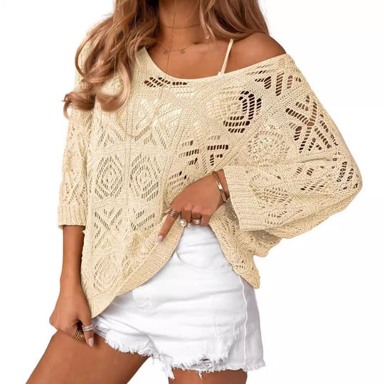 Damen Oversize Strickpullover mit Häkelstruktur EB