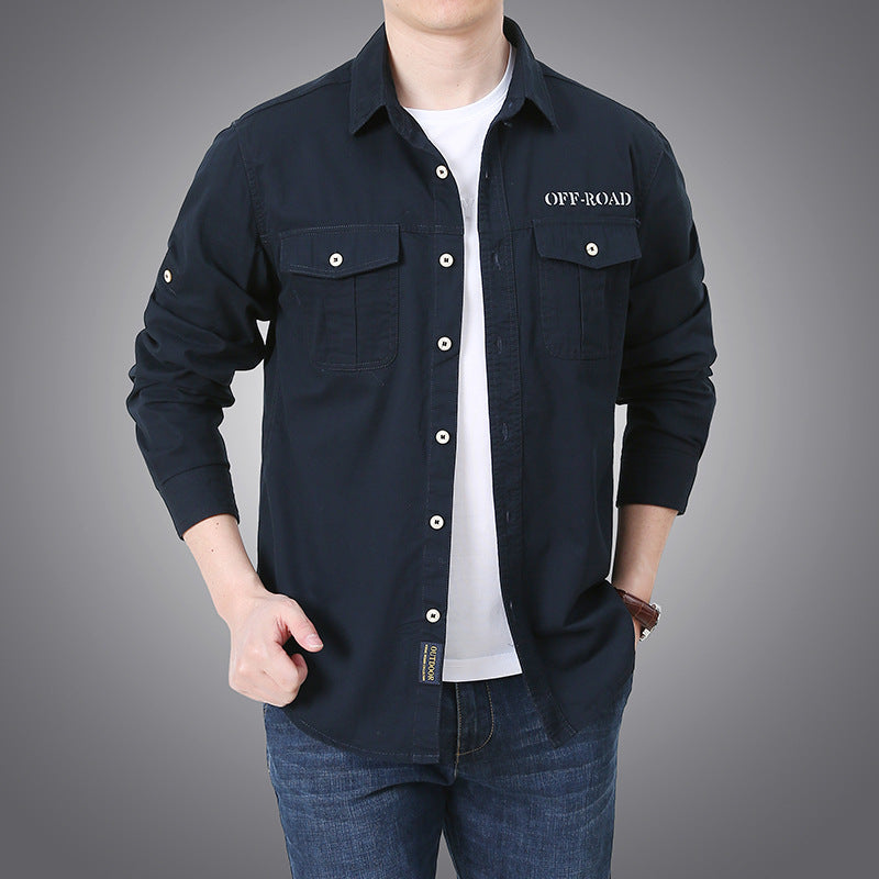 Herren nan langärmeliges Workwear-Hemd mit Druckknopf-Brusttaschen und aufrollbaren Ärmeln EB