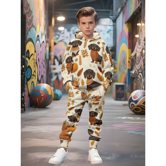 Unisex nan Kinder Jogginganzug mit Kapuzenpullover und detailreichem Auto-Print EB
