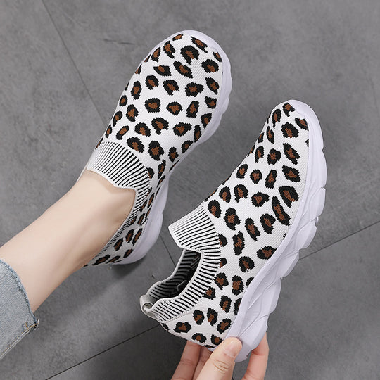 Damen Modische Slip-On Sneakers mit elastischem Bund und animalischem Muster EB