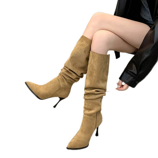 Damen Stiefel mit hohem Absatz und ruffle Design EB