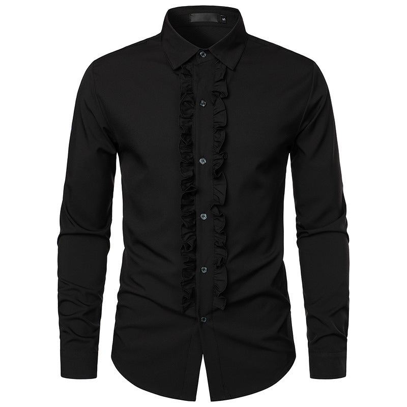 Herren Langarmhemd mit Rüschenverzierung und eleganten Knopfdetails EB
