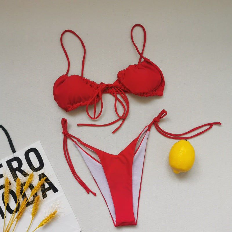 Damen Triangel-Bikini-Set mit verspielten Bindebändern und schickem Farbkontrast EB