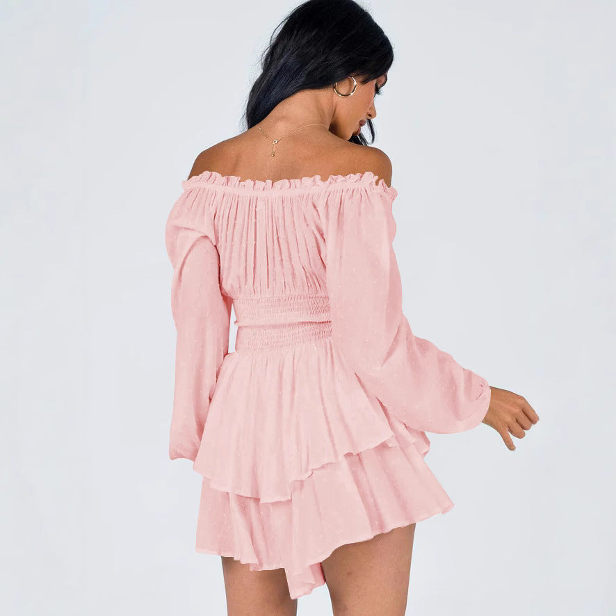 Damen Voluminöses Off-Shoulder Kleid mit voluminösen Ärmeln EB