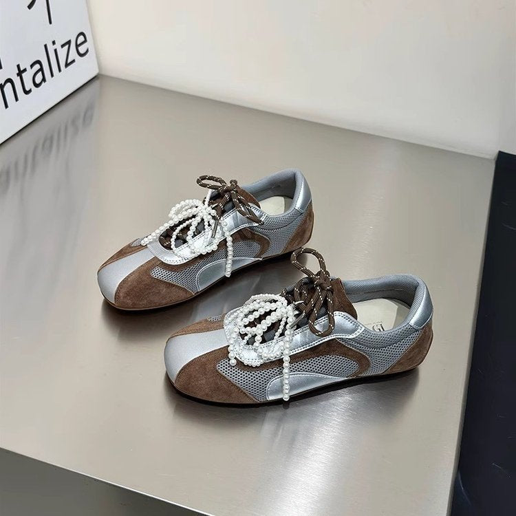 Damen modische Sneakers mit elegantem Sportdesign und hochwertigem Materialmix EB