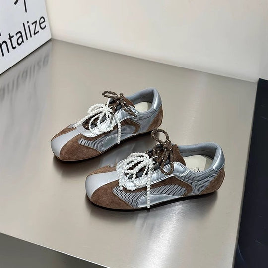 Damen modische Sneakers mit elegantem Sportdesign und hochwertigem Materialmix EB