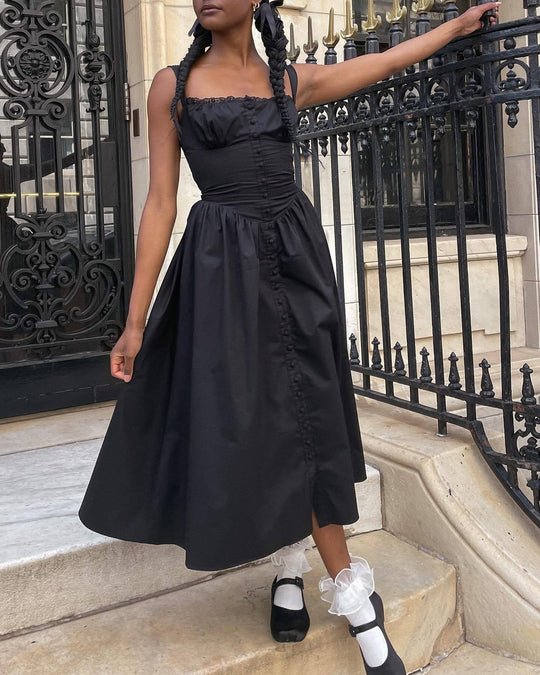Damen Maxi-Kleid mit knöpfbarem Oberteil und schwingendem Rock EB