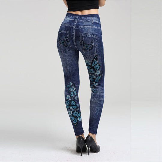 Damen Sportliche Jeans-Leggings mit grafischen Printdetails EB