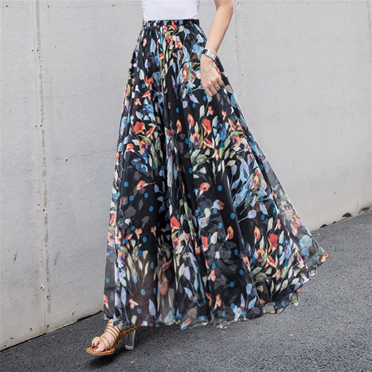 Damen nan lange plissierte Maxirock mit floralem Sommerprint und elastischem Bund EB