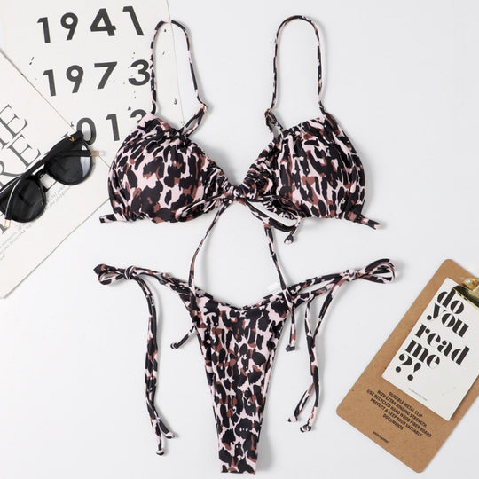 Damen Tiefer Ausschnitt Triangel-Bikini mit verspielten Bindebändern EB