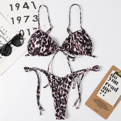 Damen Tiefer Ausschnitt Triangel-Bikini mit verspielten Bindebändern EB
