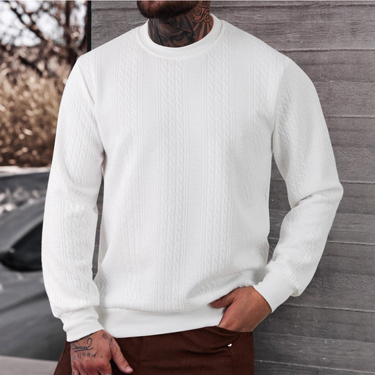 Herren nan texturiertes Rundhals-Sweatshirt mit feiner Waffelstruktur und gerippten Bündchen EB