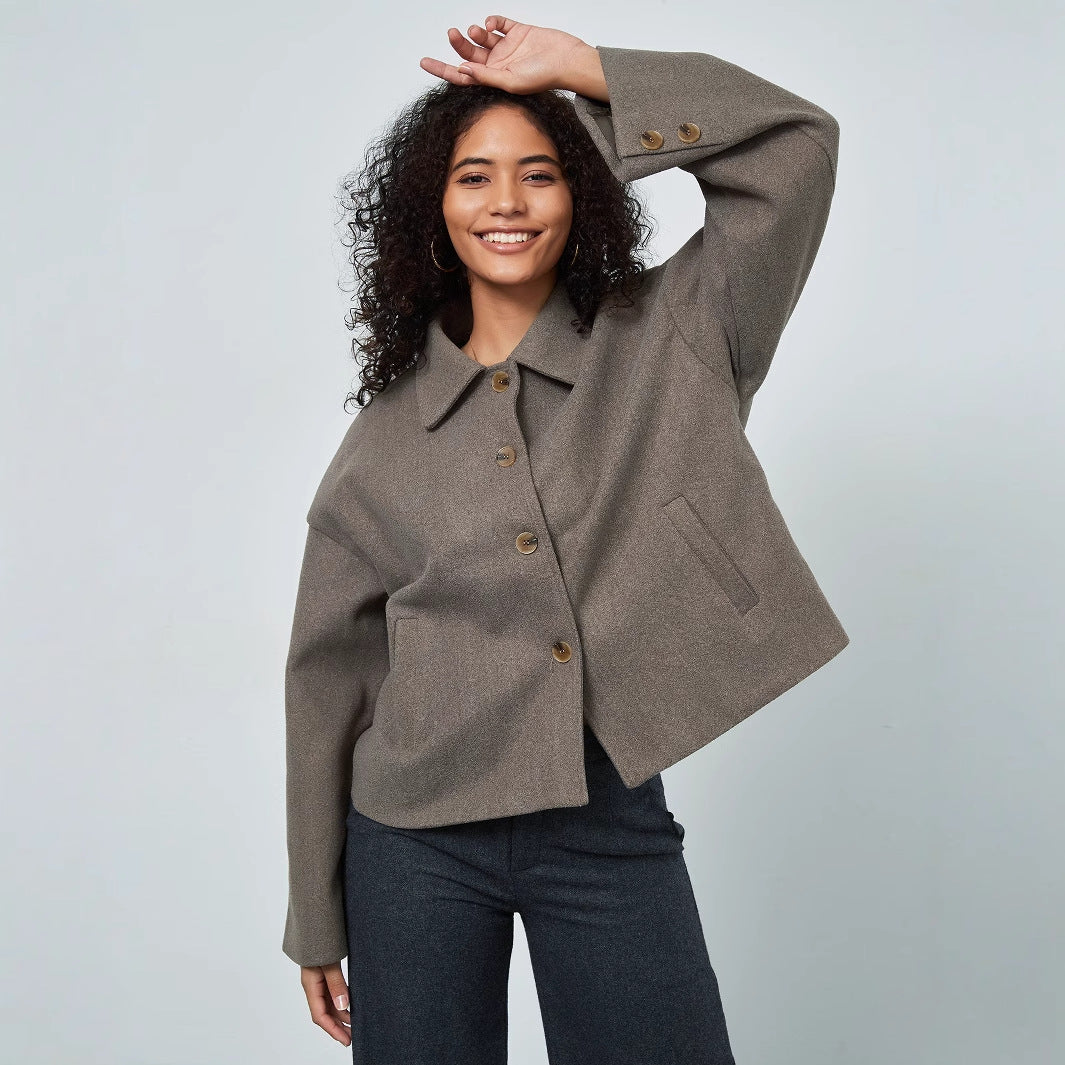 Damen lässige Oversize-Jacke mit doppelter Knopfleiste EB