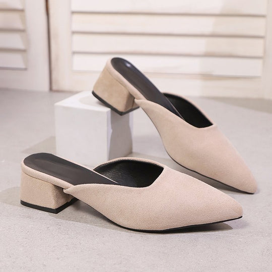 Damen elegante Mules mit spitz zulaufender Spitze und modischem Blockabsatz EB