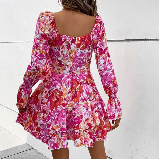 Damen Mini-Kleid mit voluminösen Ärmeln und romantischem Floralprint EB