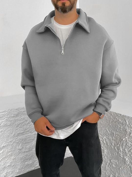 Herren nan Oversize Halbzip-Sweatshirt mit aufgestelltem Kragen EB