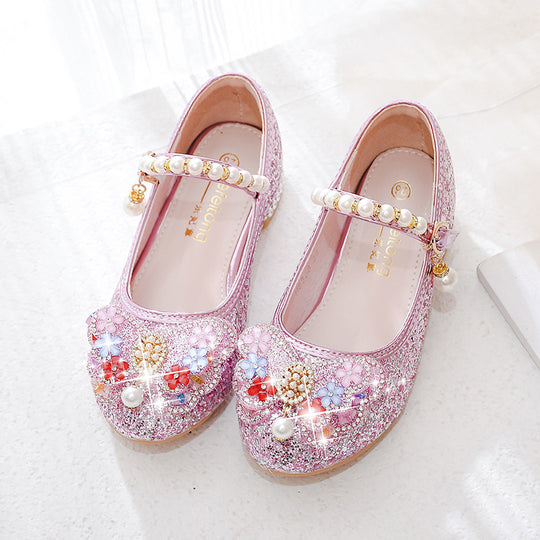 Mädchen Glitzernde Ballerinas mit Blumenapplikationen EB