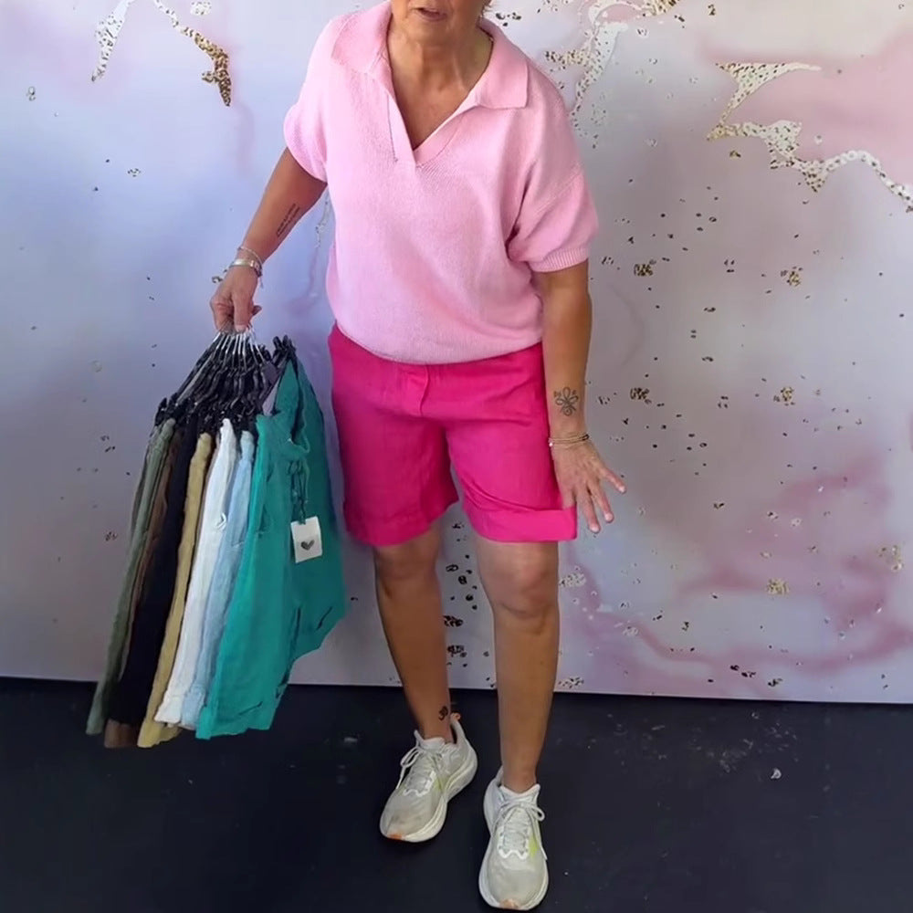 Damen nan Leinenmix-Relaxshorts mit elastischem Komfortbund und Eingrifftaschen EB