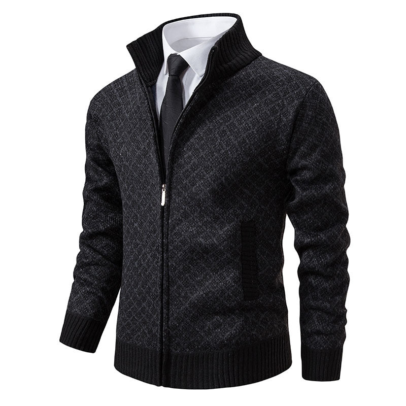 Herren nan gemusterte Strickjacke mit Stehkragen und durchgehendem Reißverschluss EB
