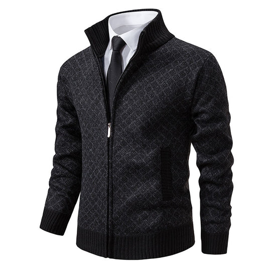 Herren nan gemusterte Strickjacke mit Stehkragen und durchgehendem Reißverschluss EB