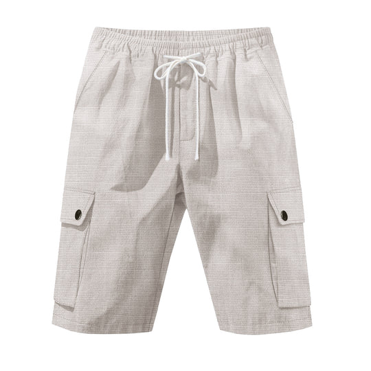 Herren nan utilitarische Cargo-Shorts mit Elastikbund, Tunnelzug und aufgesetzten Klappentaschen EB