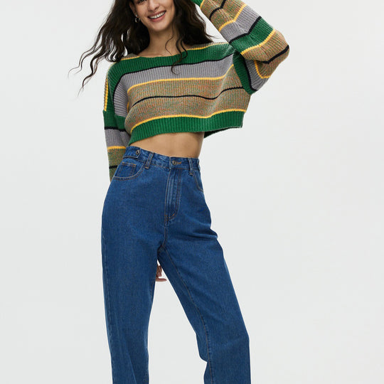 Damen Crop-Pullover mit lässigen Streifen und weichem Material EB