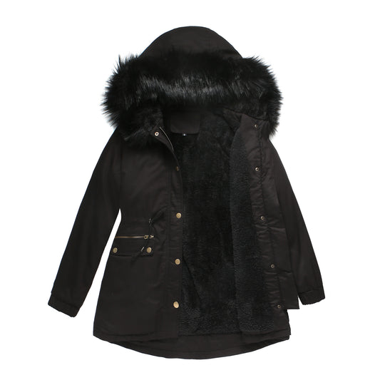 Damen warme Steppjacke mit abnehmbarem Kunstfellkragen EB