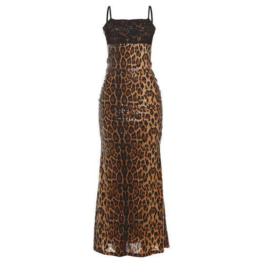 Damen Glamouröses Maxikleid mit Spitzenoberteil und Paillettenverzierung EB