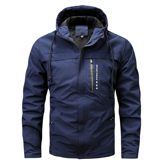 Herren nan winddichte Softshelljacke mit verstellbarer Kapuze, Fleece-Innenfutter und verdeckten Reißverschlusstaschen EB