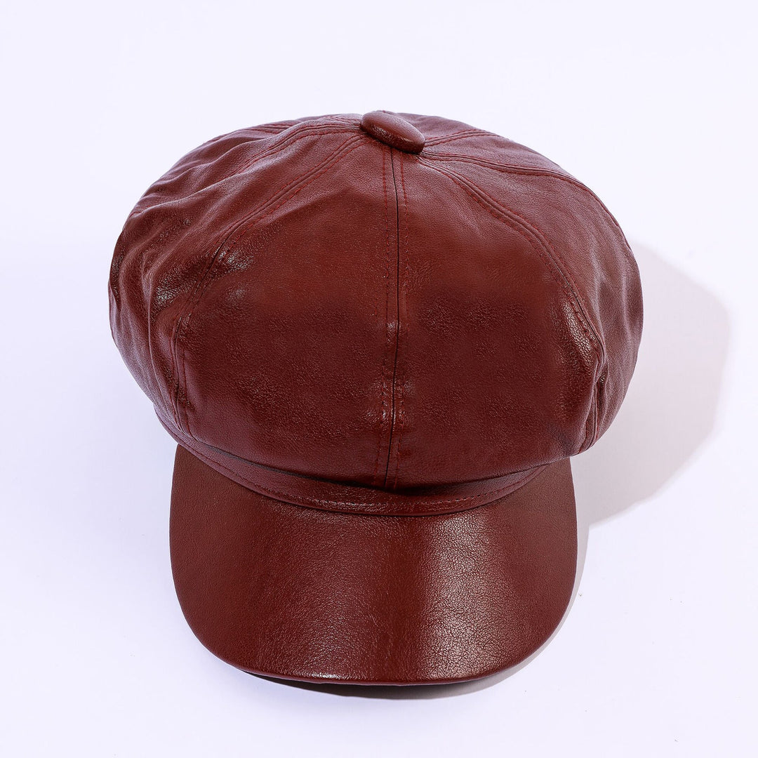 Damen Leder-Baker Boy Cap mit Klassischem Design EB