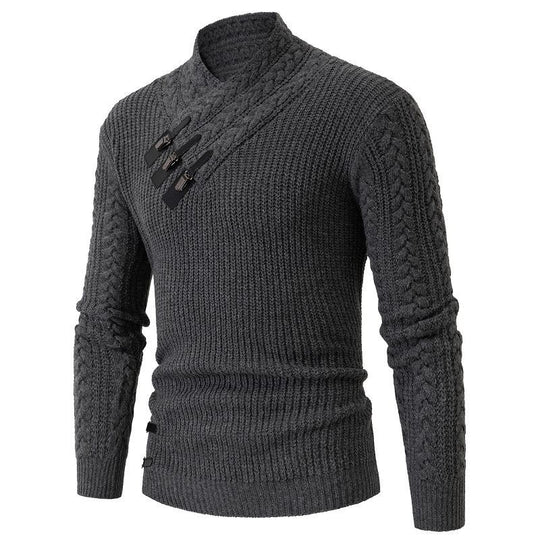 Herren Strickpullover mit asymmetrischem Kragen und dekorativem Zipper EB