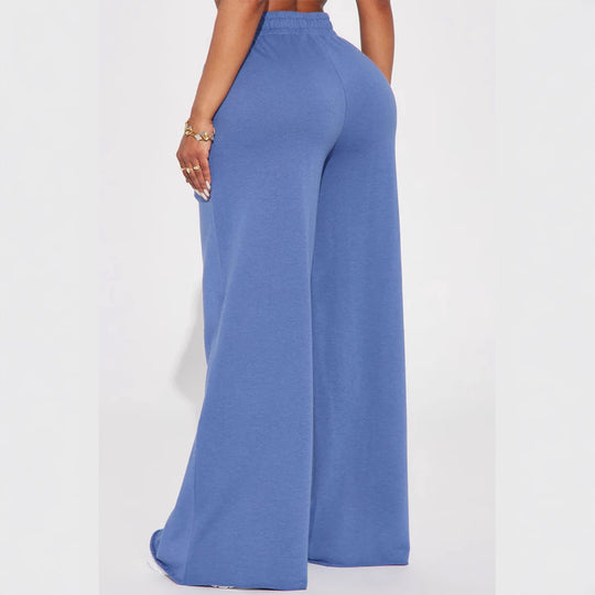 Damen nan High‑Waist Palazzohose aus French-Terry mit weitem Bein, elastischem Komfortbund und offenen Saumkanten EB