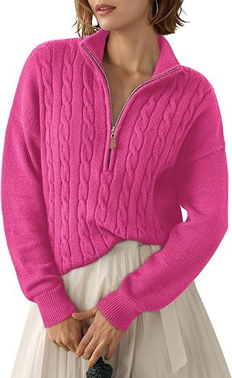 Damen Grobstrick Pullover mit Stehkragen und halbem Reißverschluss EB