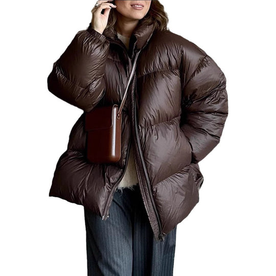 Damen Steppjacke im oversized Schnitt mit hohem Kragen und Taschen EB
