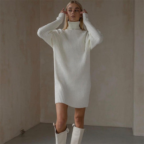 Damen Strickkleid mit hohem Kragen und großen Ärmeln EB