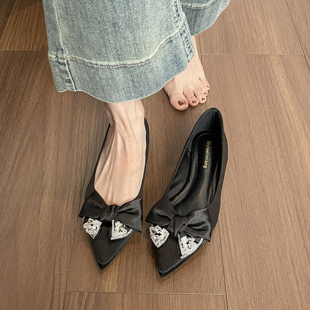 Damen elegante Ballerinas mit schimmerndem Schleifen- und Strassdetail EB