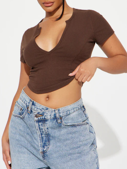 Damen Cropped Shirt mit v-förmigem Ausschnitt EB