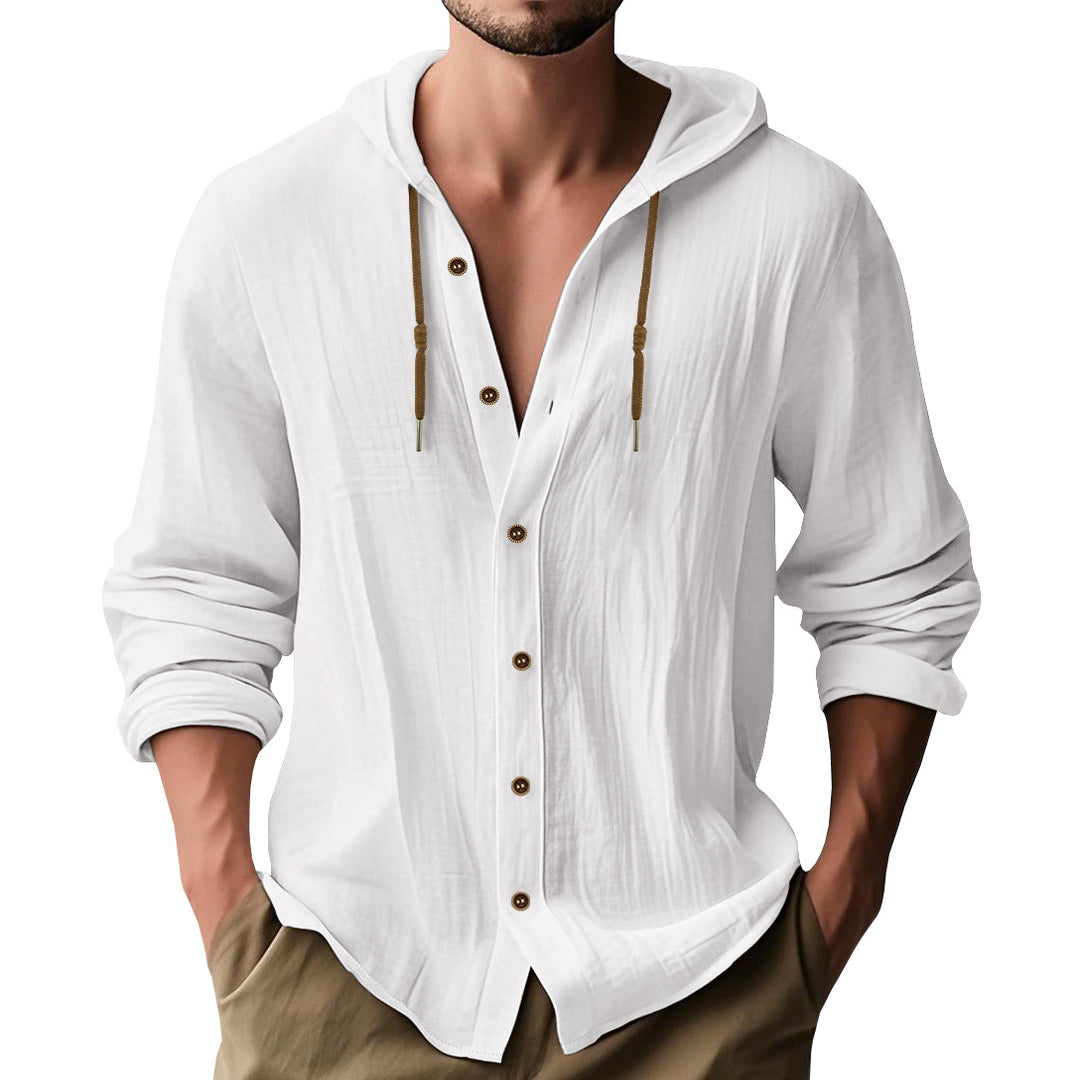 Herren lässige Kapuzenshirtjacke mit Knopfleiste und praktischen Taschen EB