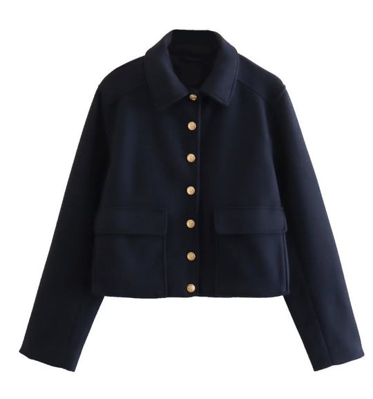 Damen modische Kurzjacke mit praktischen Pattentaschen und dekorativen Knöpfen EB