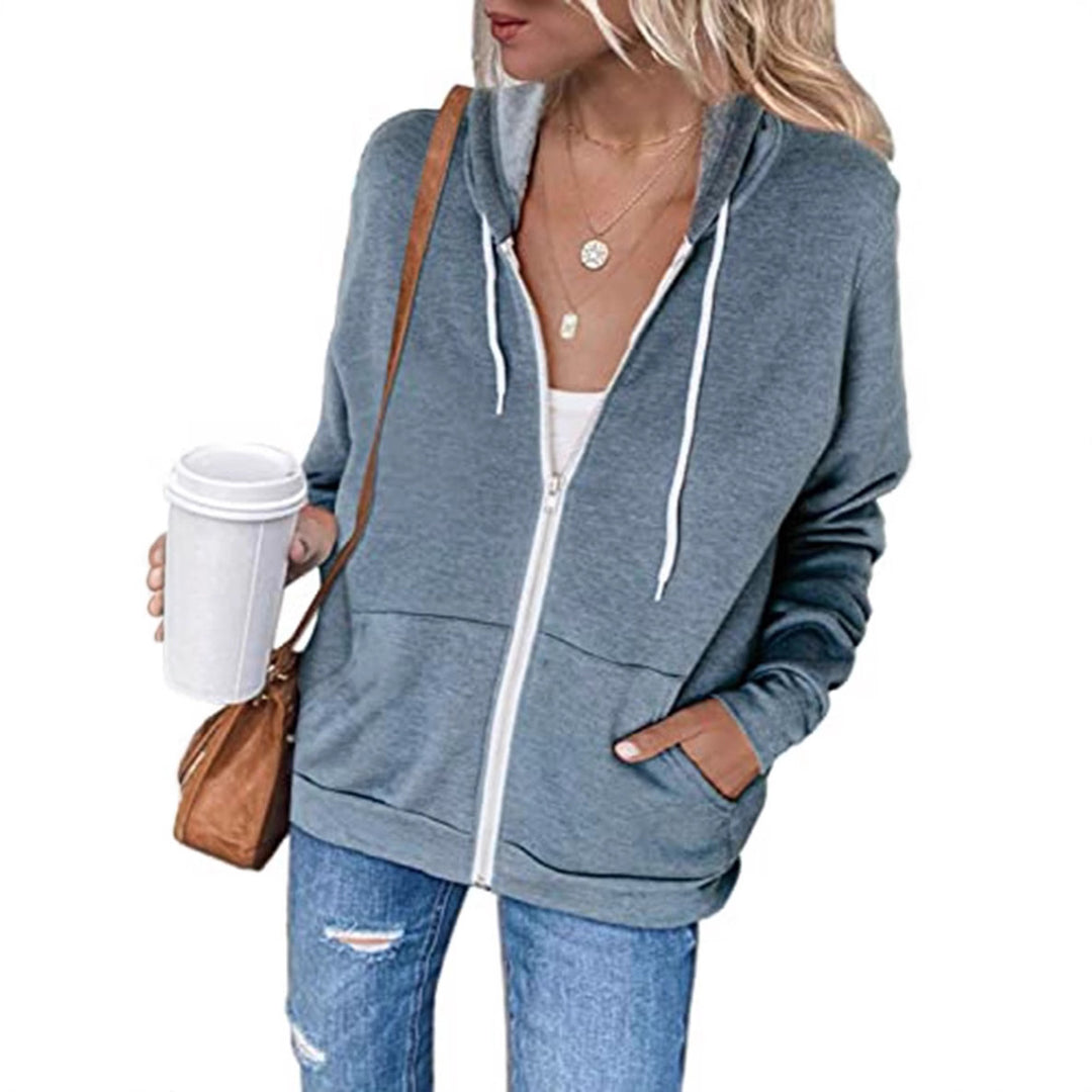 Damen lässige Kapuzenjacke mit Reißverschluss und praktischen Taschen EB