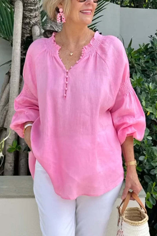 Damen luftige Bluse mit Smock-Ärmeln EB
