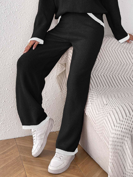 Damen lässige Strickhose mit kontrastierendem Bündchen EB