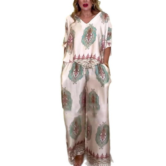 Damen Lounge-Hose mit elegantem Oversized-Oberteil und kunstvollem Muster Heidi-Mode