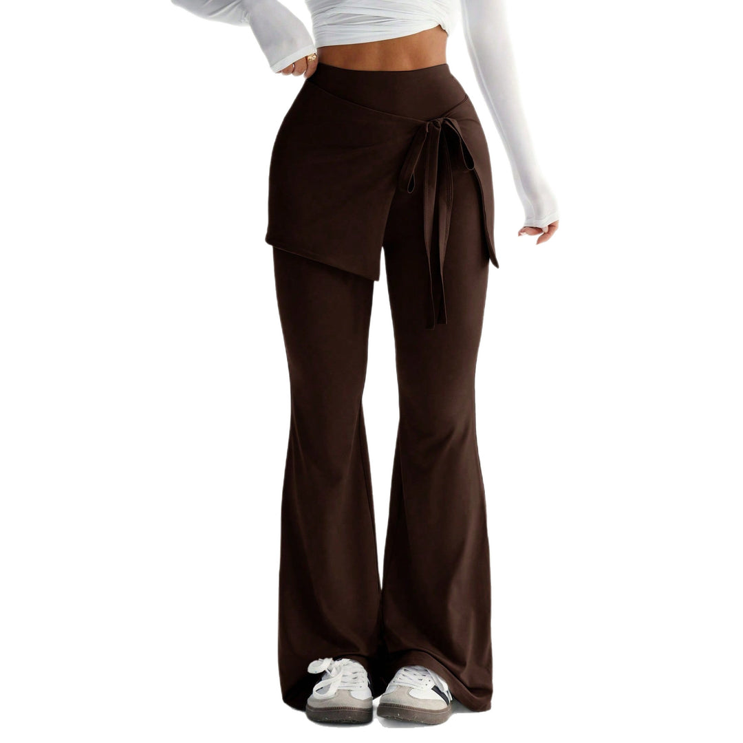 Damen hochtaillierte Schlaghose mit Wickelrock-Overlay und Taillenschleife Eichborn Berlin