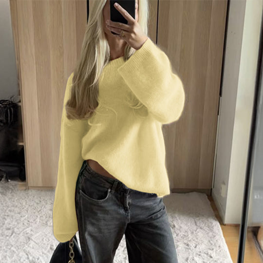 Damen nan Oversize Off-Shoulder Feinstrickpullover mit Fledermausärmeln EB