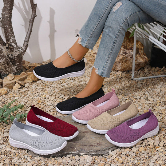 Damen Bequeme Strick-Sneaker mit elastischem Einstieg EB