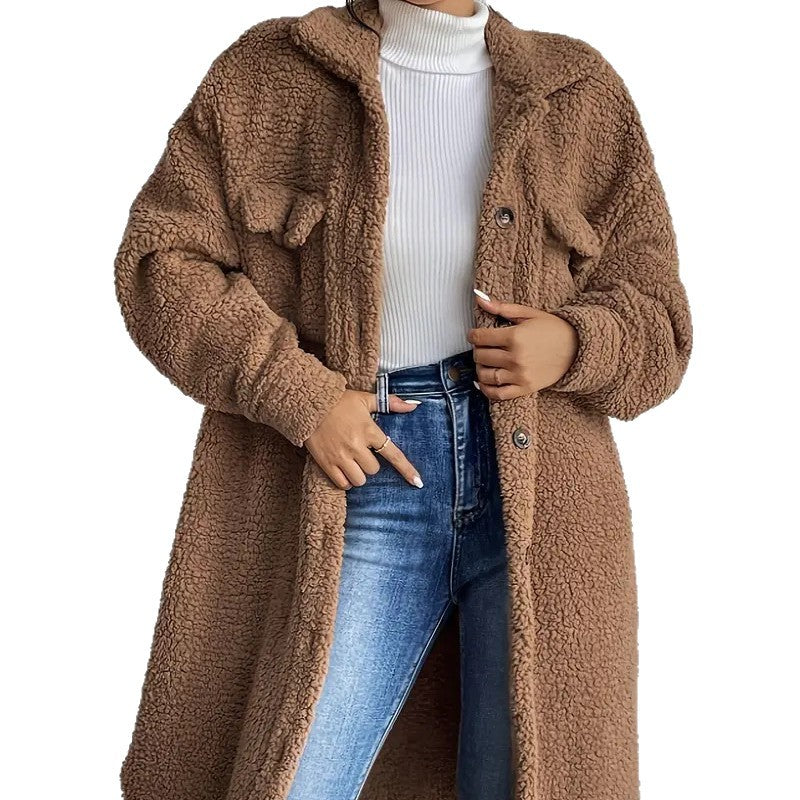 Damen Weiche und gemütliche Teddyjacke im Long-Format EB