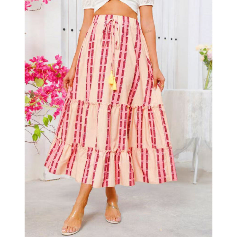 Damen Maxi-Rock mit voluminösen Rüschendetails und knöchellanger Passform EB
