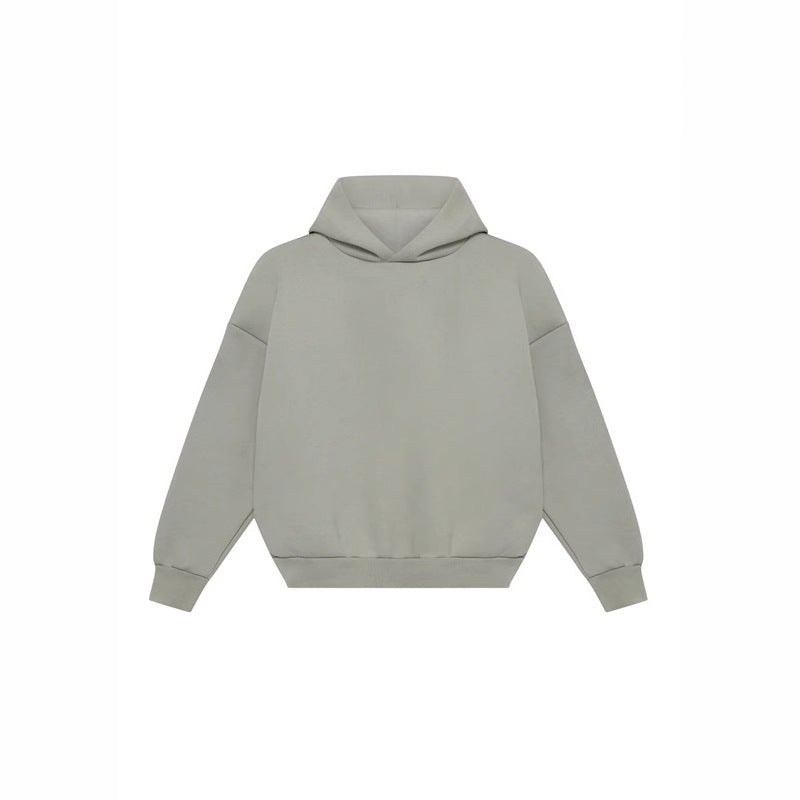 Unisex minimalistischer Kapuzenpullover ohne Kängurutasche mit überschnittener Schulter und geripptem Saum EB