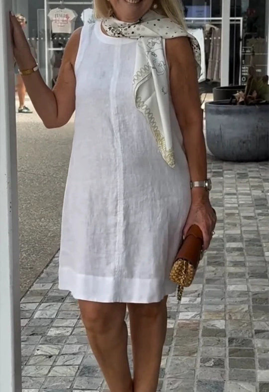 Damen Sommerkleid aus leichtem Leinenstoff mit modischem Halstuch EB